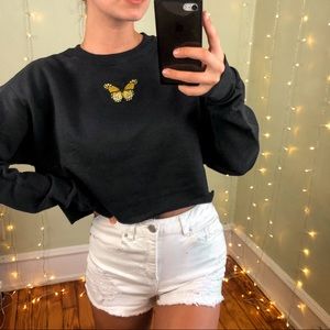 Monarch Butterfly Crop Top Crewneck Sweatshirt